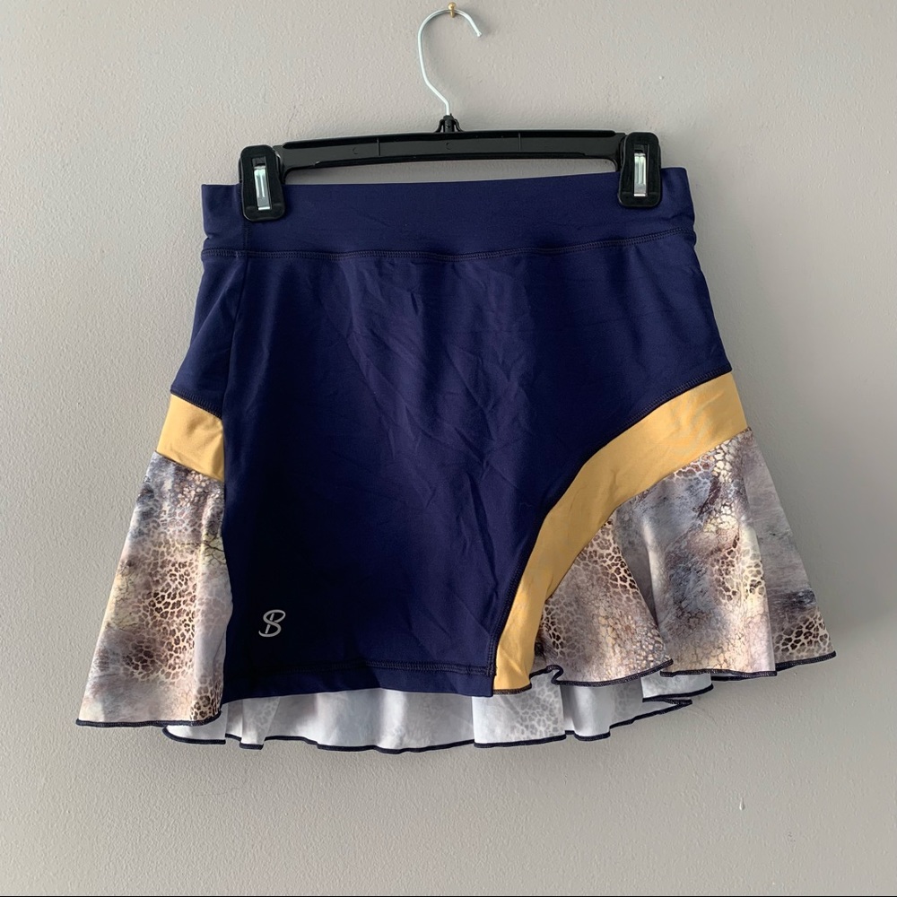 Sofibella Navy Blue & Animal Print Pleated Activewear Skort